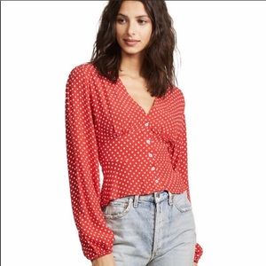 Free People Red Polka Dot Balloon Sleeve Top
